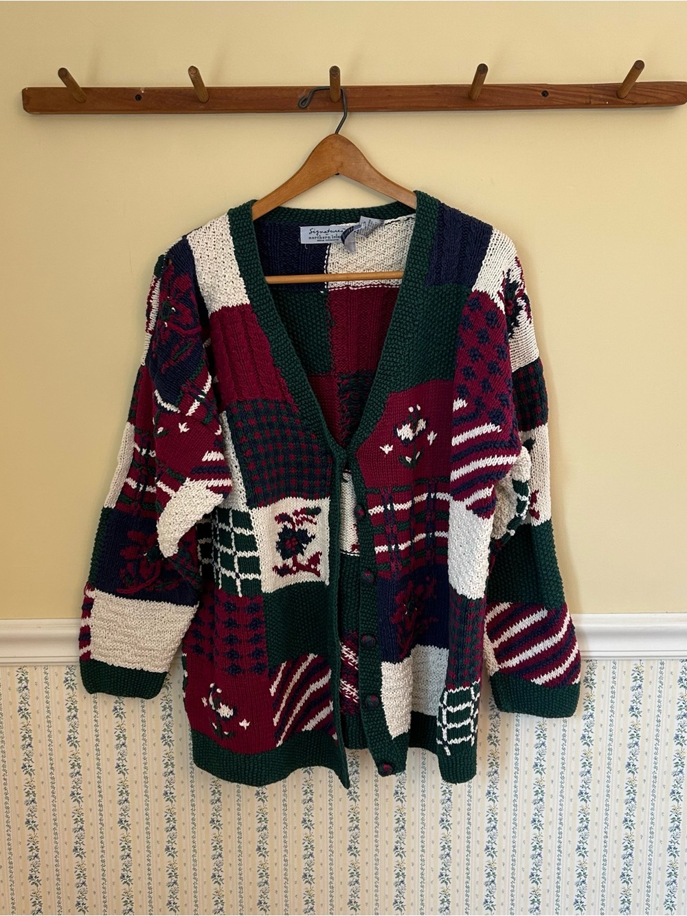 VINTAGE Signature by Northern Isles II Oversized Patchwork Cardigan Sweater